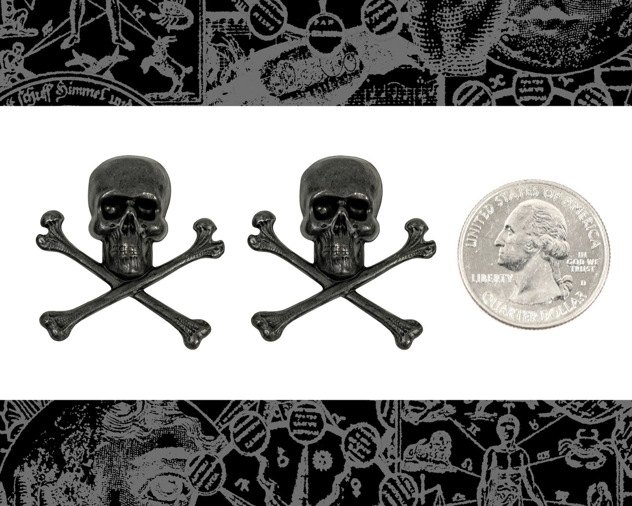 Black Plated Brass Skull and Crossbones Pendants - Set of Two - BB-P25